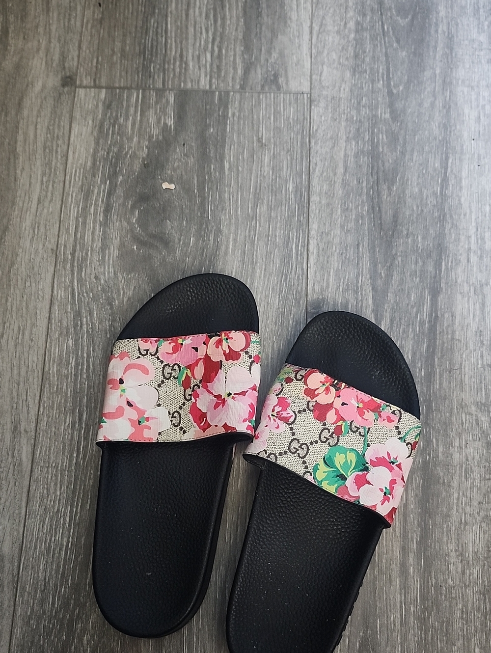 Floral Print Slide Sandals in Pink and Black